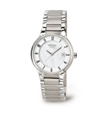 Boccia 3301-01 Damenuhr Style Reintitan Saphirglas Perlmuttzifferblatt Datum