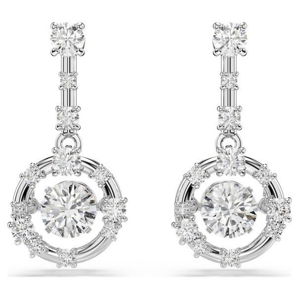 Swarovski Constella Drop-Ohrhänger Rundschliff, Dancing Stone, Weiß, Rhodiniert Swarovski Constella Drop-Ohrhänger Rundschliff, Dancing Stone, Weiß, Rhodiniert