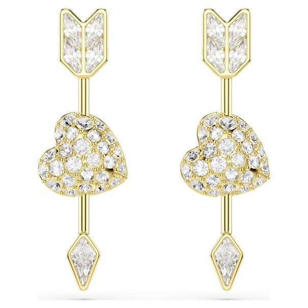 Swarovski Idyllia Drop-Ohrhänger Verschiedene Schliffe, Herz mit Pfeil, Weiß, Goldlegierungsschicht