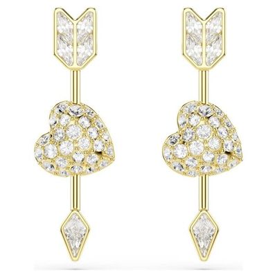 Swarovski Idyllia Drop-Ohrhänger Verschiedene Schliffe, Herz mit Pfeil, Weiß, Goldlegierungsschicht Swarovski Idyllia Drop-Ohrhänger Verschiedene Schliffe, Herz mit Pfeil, Weiß, Goldlegierungsschicht