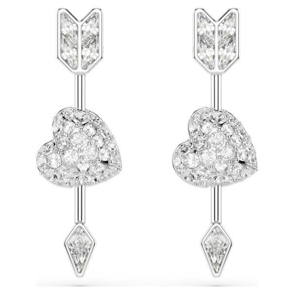 Swarovski Idyllia Drop-Ohrhänger Verschiedene Schliffe, Herz mit Pfeil, Weiß, Rhodiniert Swarovski Idyllia Drop-Ohrhänger Verschiedene Schliffe, Herz mit Pfeil, Weiß, Rhodiniert