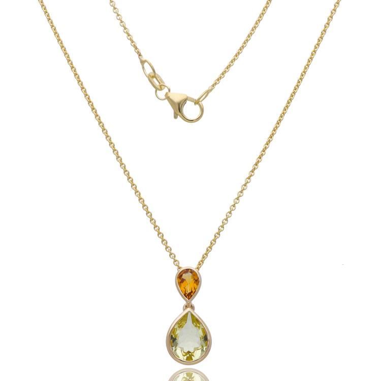 Timeless Gold Anhänger mit Kette mit 1 Citrin & 1 Lemonquarz Timeless Gold Anhänger mit Kette mit 1 Citrin & 1 Lemonquarz