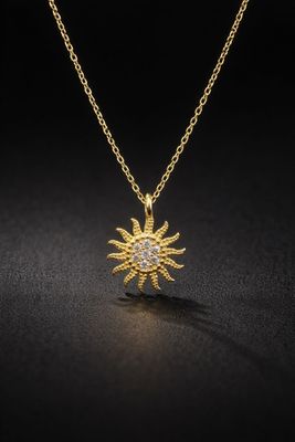 Goldkette mit Sonne Anhänger  42 cm verstellbar Gold 585 Anhänger mit Kette