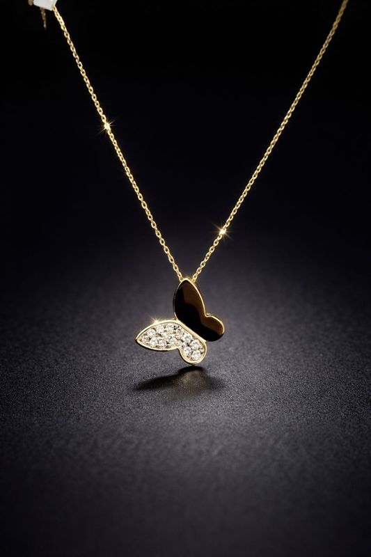 Goldkette mit Schmetterling Anhänger  42 cm Gold 585 Anhänger mit Kette