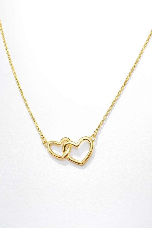 Goldkette Doppelherz  Anhänger Herz ineinander verschlungen 42 cm verstellbar Gold 585 Anhänger mit Kette