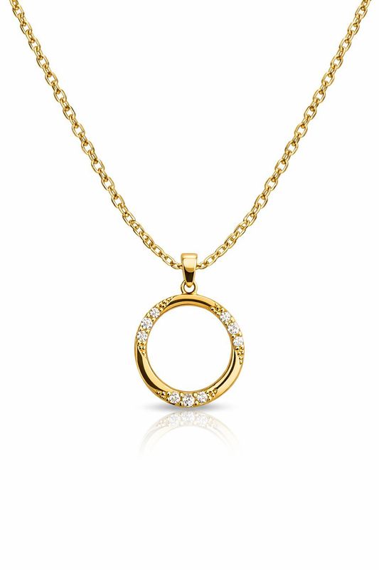 Timeless Goldkette mit Anhänger 42 cm Gold 585 Pave Steinbesatz mit Zirkonia Steinen