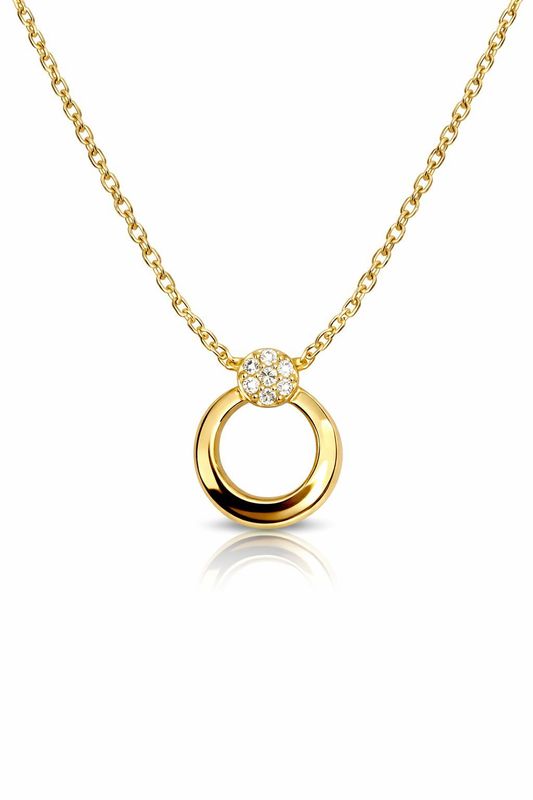 Timeless Goldkette mit Anhänger 42 cm Gold 585 Pave Steinbesatz mit Zirkonia Steinen