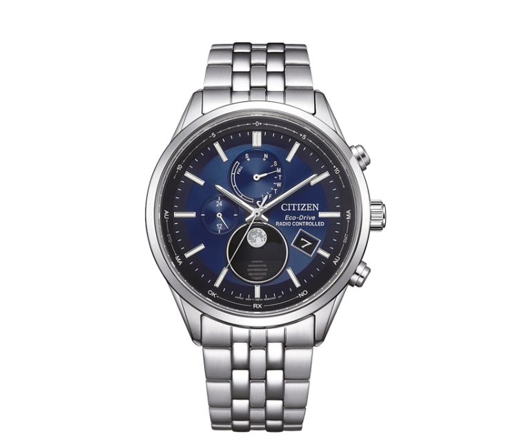 Citizen BY1030-50L Eco-Drive Herren Edelstahl blau Mondphase Funkuhr