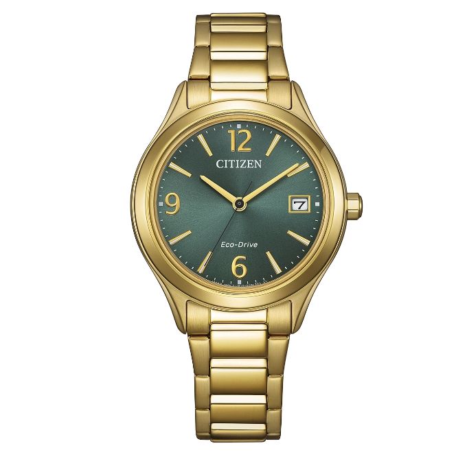 Citizen FE6122-64X Damenuhr Gold Solar Datum  Edelstahl grün ⌀ 33.5mm