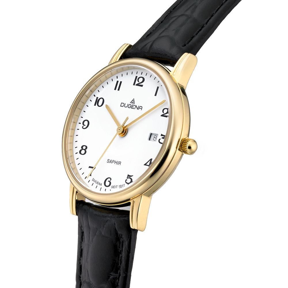 Dugena 2171016 Zenit Damenuhr Weiß Gold Lederband Schwarz