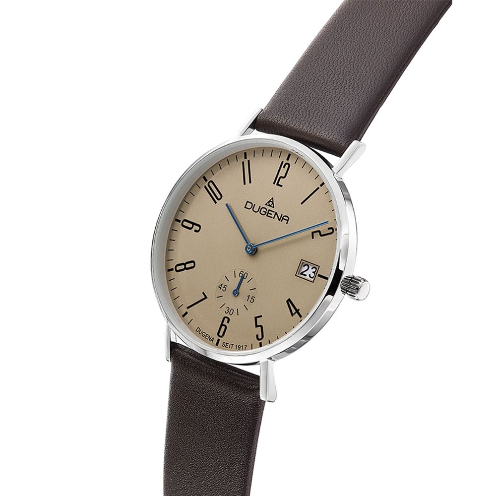 Dugena Armbanduhr 4460664 Mondo Beige Silber Lederband Braun