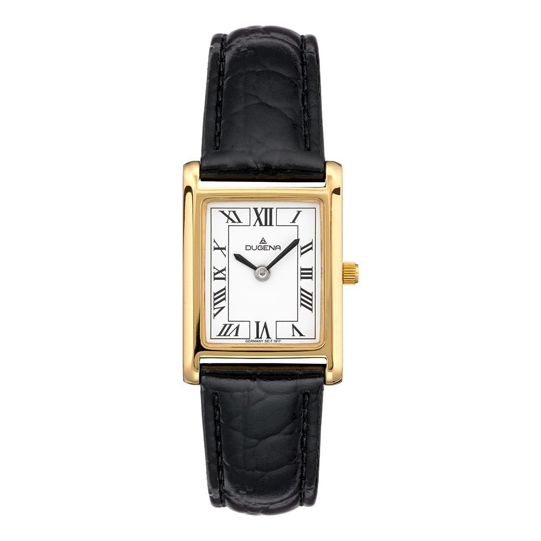Dugena Armbanduhr 4460725 Eckig Lederband Quadra Classica Weiß Gold Lederband Schwarz