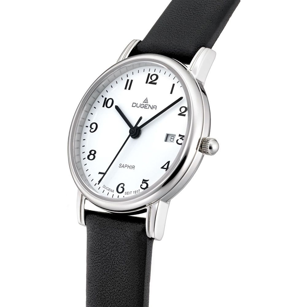 Dugena Armbanduhr 4460728 Zenit Weiß Silber Lederband Schwarz