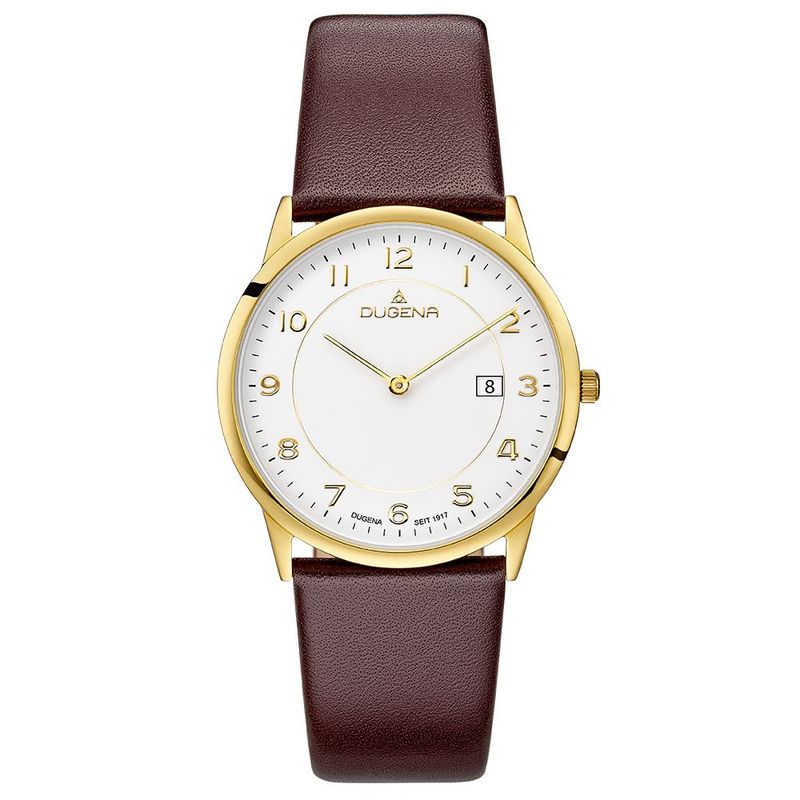 Dugena Armbanduhr 4460743 Modena XL Weiß Gold Lederband Schwarz