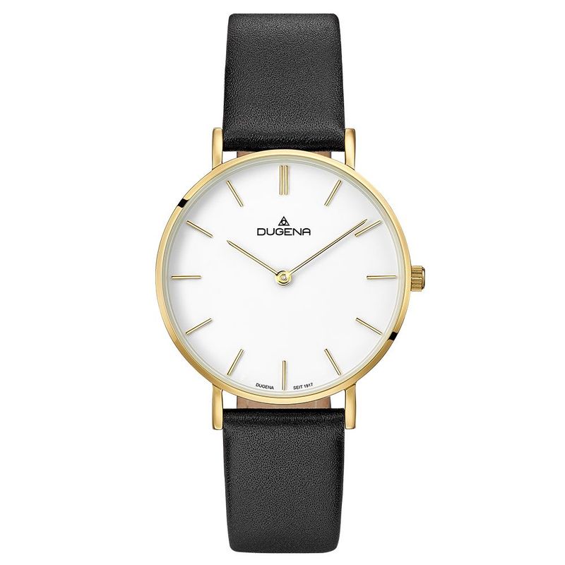 Dugena Armbanduhr 4460746 Linée Weiß Gold Lederband Schwarz
