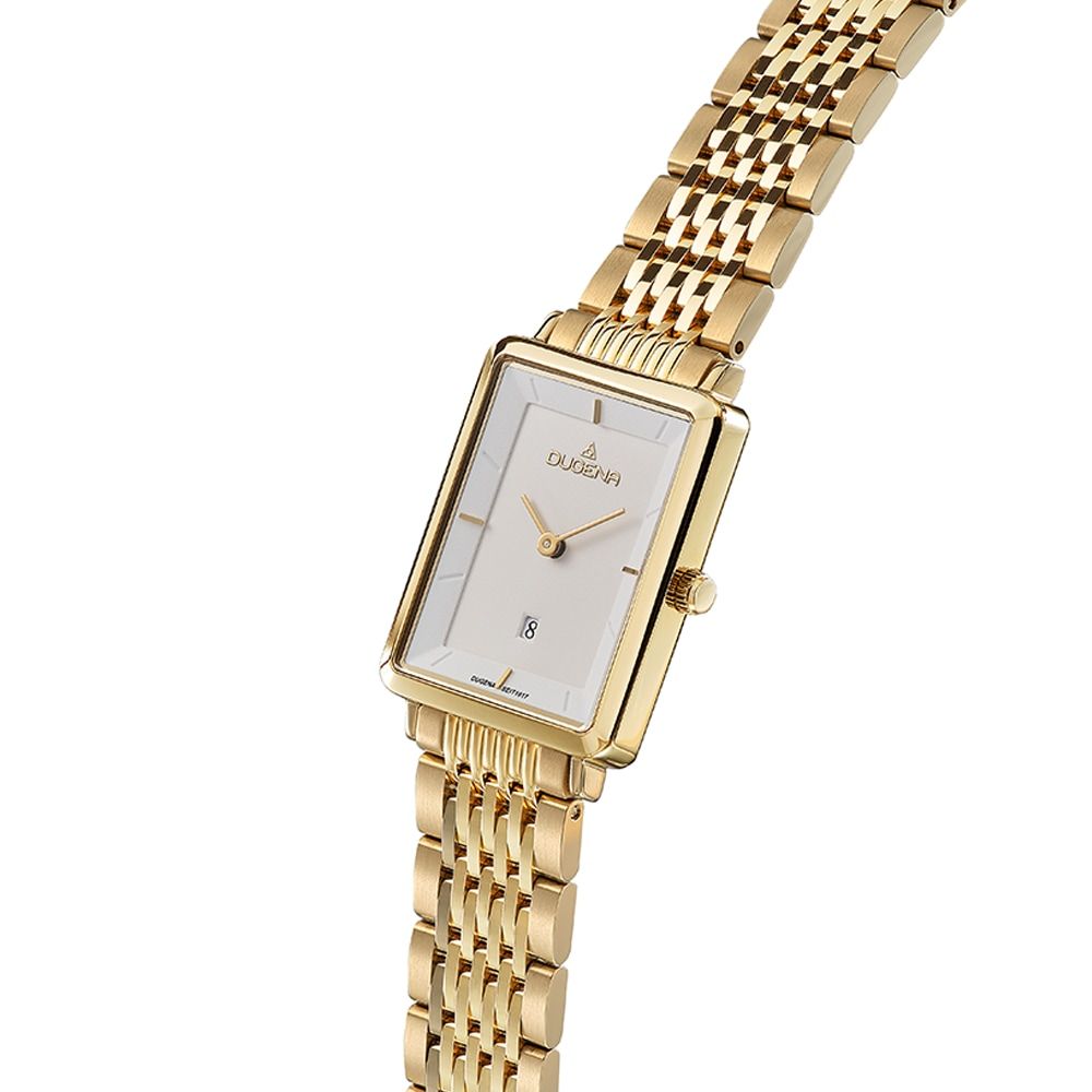 Dugena Damenuhr Sienna Weiß Gold Eckig Stahlband