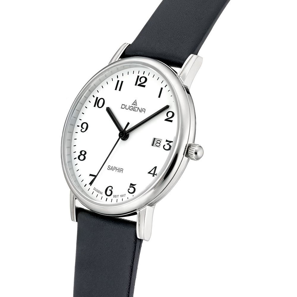 Dugena Armbanduhr 4460727 Zenit Weiß Silber Lederband Schwarz