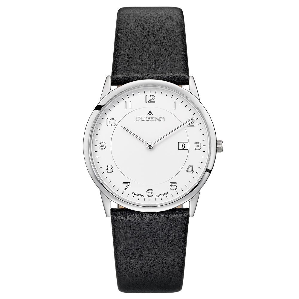 Dugena Armbanduhr 4460739 Modena XL Weiß Silber Lederband Schwarz