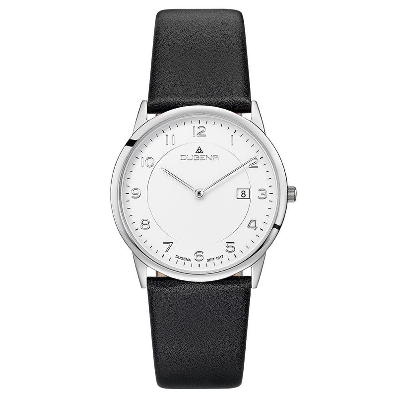 Dugena Armbanduhr 4460739 Modena XL Weiß Silber Lederband Schwarz