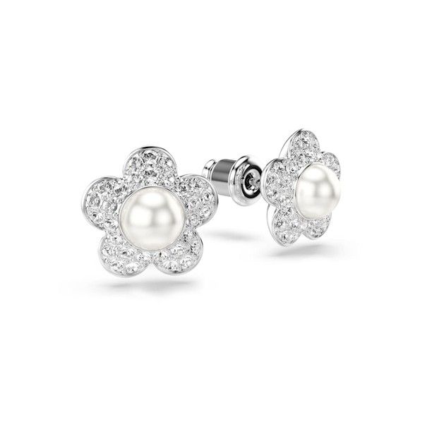 Swarovski Ariana Grande x Swarovski Ohrstecker, Rundschliff, Blume, Weiß, Rhodiniert