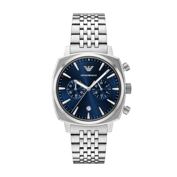 Emporio Armani Herrenuhr Chronograph aus Edelstahl blau