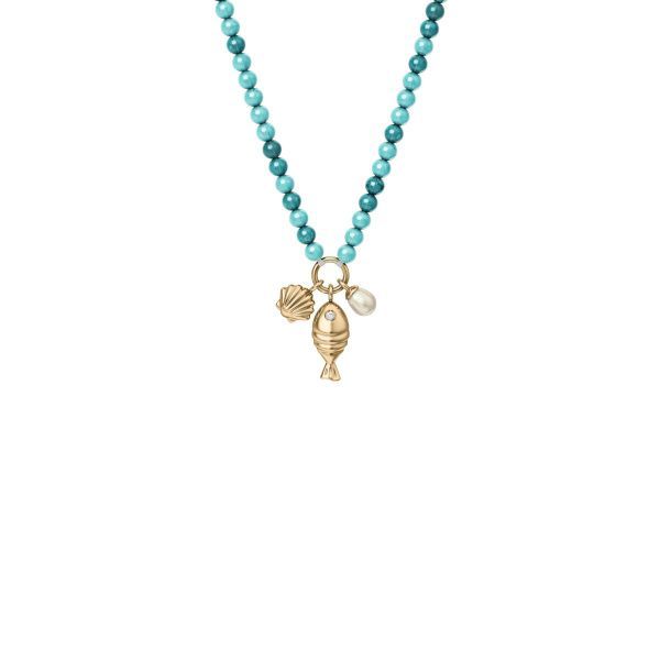 Fossil Sutton By The Sea Halskette aus türkisblauen Acrylperlen mit Muscheln