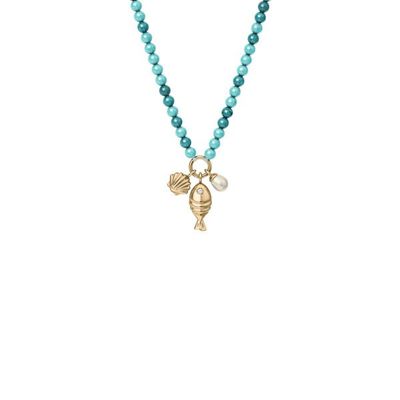 Fossil Sutton By The Sea Halskette aus türkisblauen Acrylperlen mit Muscheln