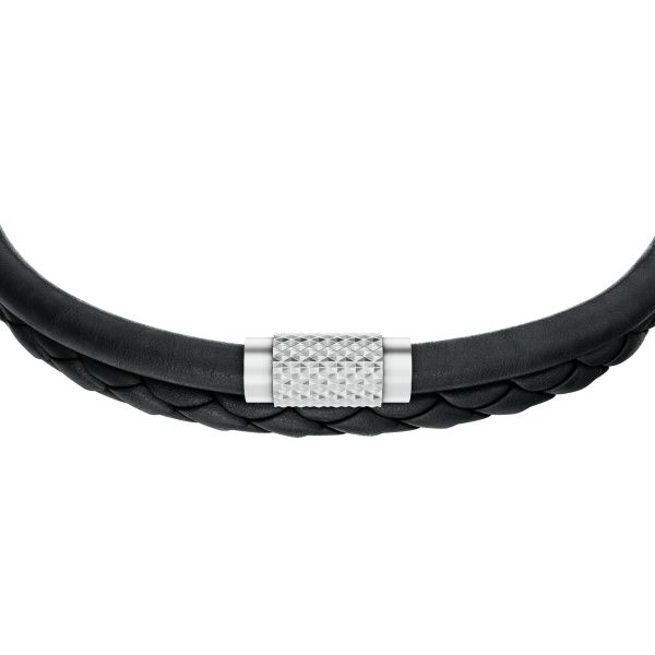 Fossil Machine mehrsträngiges Lederband in Schwarz mit geriffelter Struktur