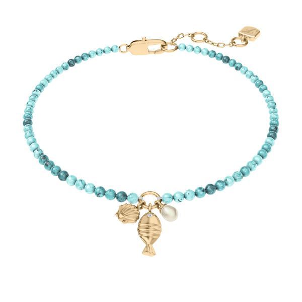 Fossil Sutton By The Sea Armband aus türkisblauen Acrylperlen mit Muscheln