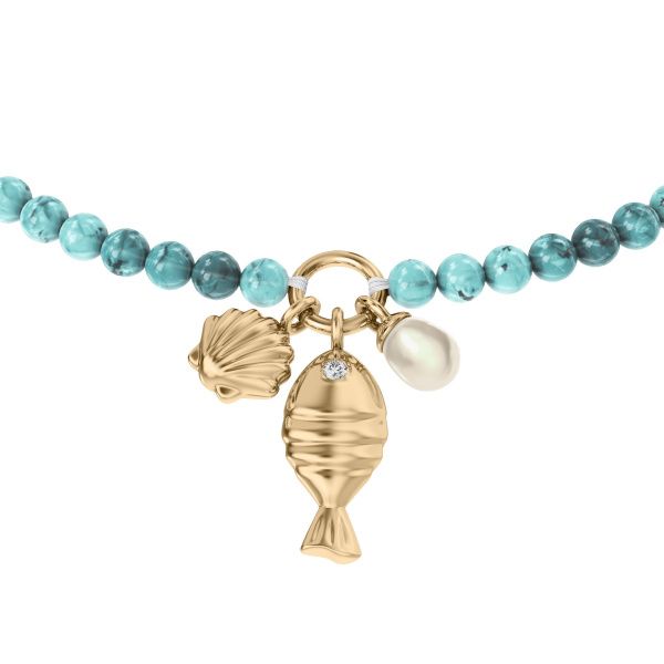 Fossil Sutton By The Sea Armband aus türkisblauen Acrylperlen mit Muscheln