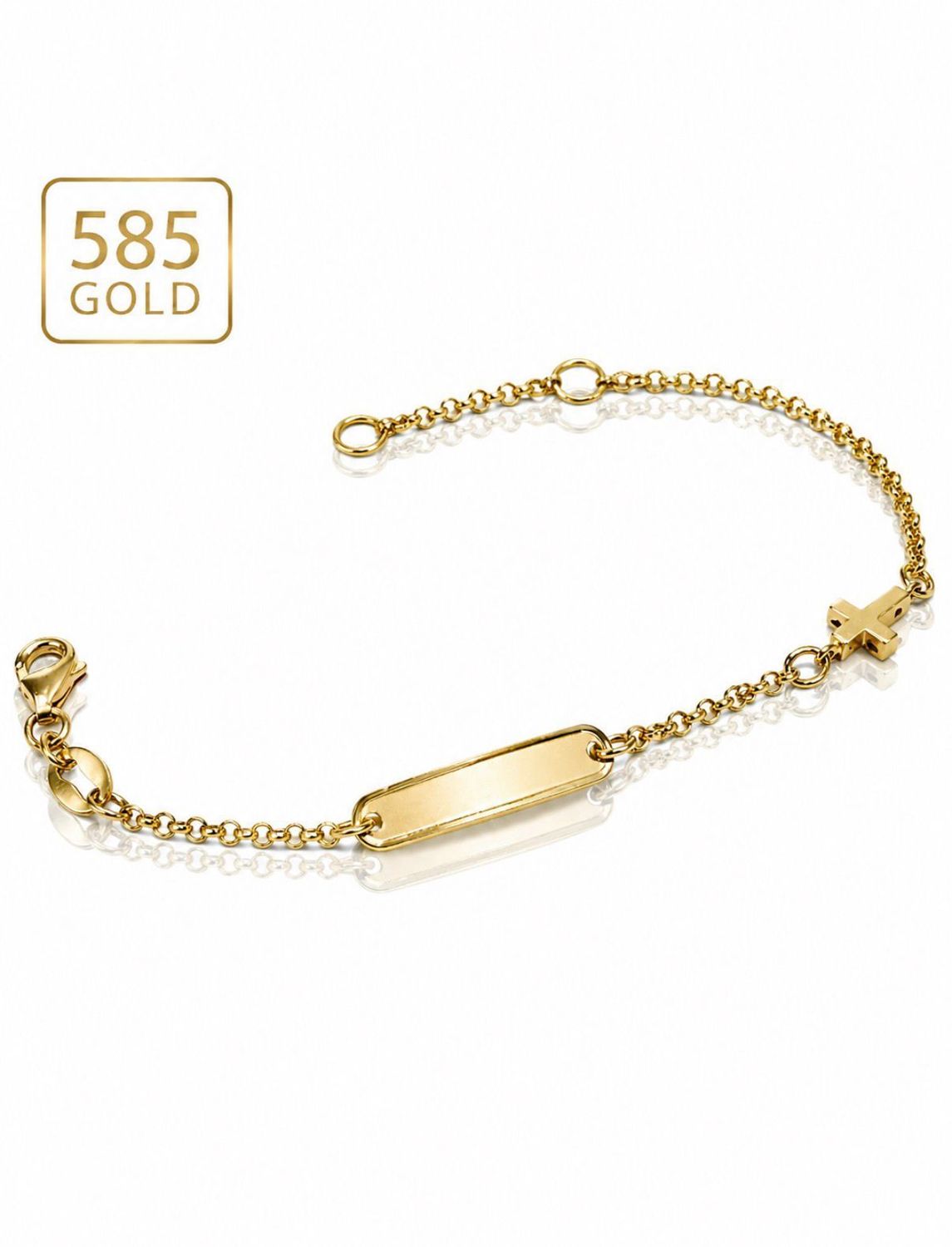 Identband Echtgold Namenskette Armkette gravierbar verstellbar Neugeborene Taufgeschenk Babykette Kreuzkette