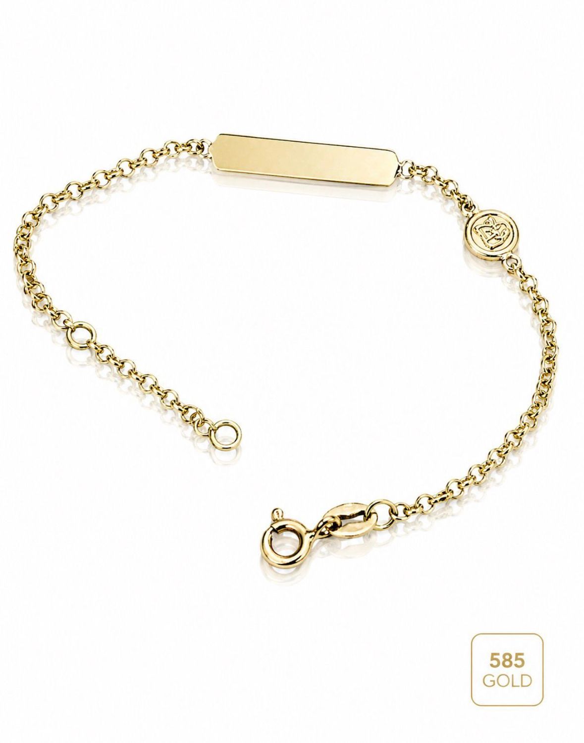 Identband Echtgold Namenskette Armkette mit Engel gravierbar verstellbar Neugeborene Taufgeschenk Babykette