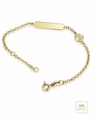 Identband Echtgold Namenskette Armkette mit Engel gravierbar verstellbar Neugeborene Taufgeschenk Babykette