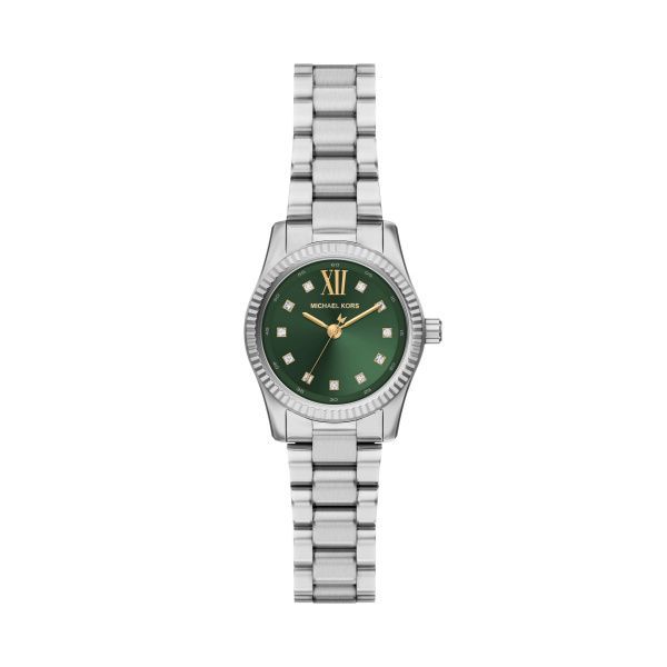 Michael Kors Armbanduhr Petite Lexington im Silberton mit Pavé Grün