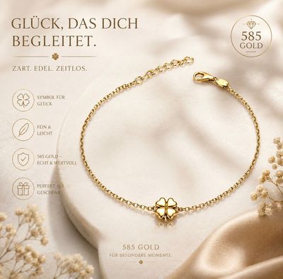 Armband Kleeblatt Gold 585 Glücksarmband 16 cm bis 19cm verstellbar Armband Kleeblatt Gold 585 Glücksarmband 16 cm bis 19cm verstellbar