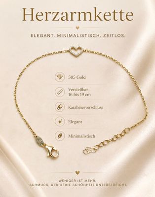 Armband Herz mit Steine Gold 585 Glücksarmband 16 cm bis 19cm verstellbar Armband Herz mit Steine Gold 585 Glücksarmband 16 cm bis 19cm verstellbar