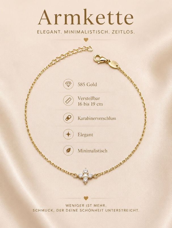 Armband intergrierte Anhänger mit Steine Gold 585 Glücksarmband 16 cm bis 19cm verstellbar