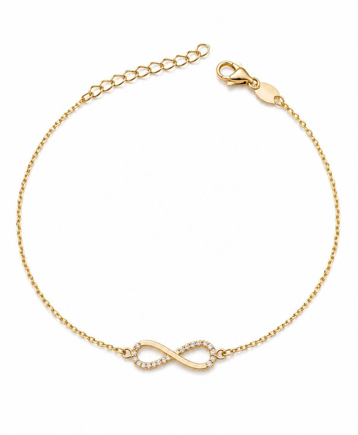 Armband Ewigkeitszeichen Anhänger mit Steine Infinity  Gold 585 Glücksarmband 16 cm bis 19cm verstellbar
