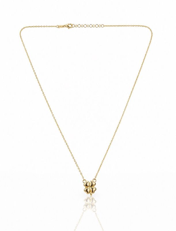 Kleeblatt-Halskette aus 14 Karat Gelbgold Glücksbringer Kette inkl. Anhänger