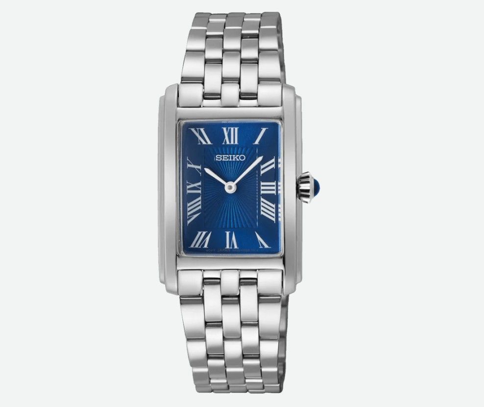 Elegante Klassik Seiko Damenuhr in Rechteckig SWR085P1 blaues Ziffernblatt Quarz