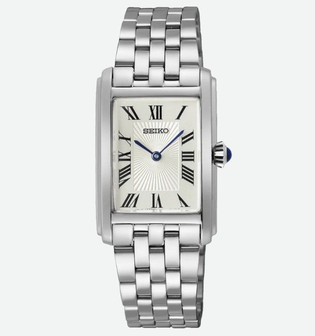 Elegante Klassik Seiko Damenuhr in Rechteckig SWR083P1 weisses Ziffernblatt Quarz