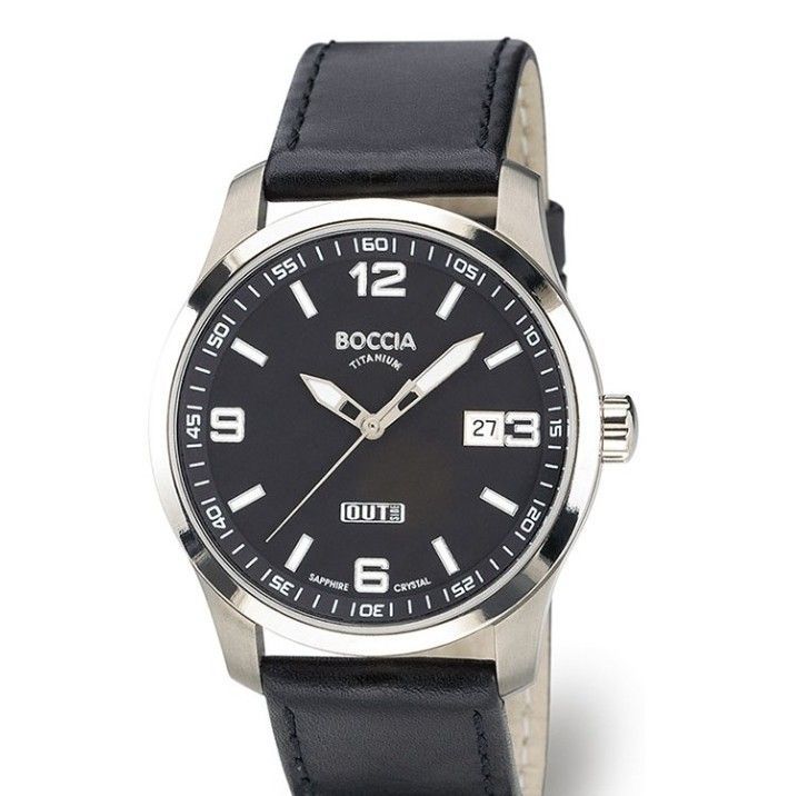 Titan Hautfreundlich Echtleder Boccia 3626-02 Herrenuhr Titanium Saphirglas Ø38mm