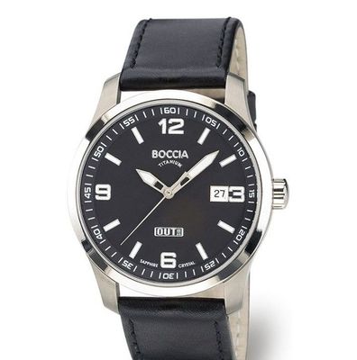 Titan Hautfreundlich Echtleder Boccia 3626-02 Herrenuhr Titanium Saphirglas Ø38mm