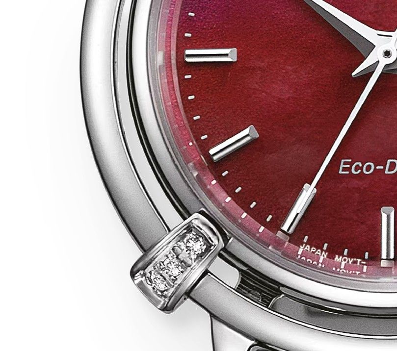 Citizen Damenuhr elegant 31mm  EM1090-78X mit Wechselband Stahlband Lederband  Rot Solar