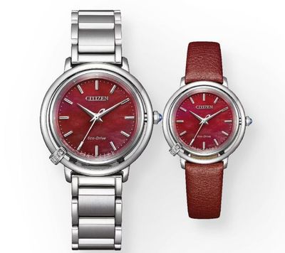 Citizen Damenuhr elegant 31mm  EM1090-78X mit Wechselband Stahlband Lederband  Rot Solar
