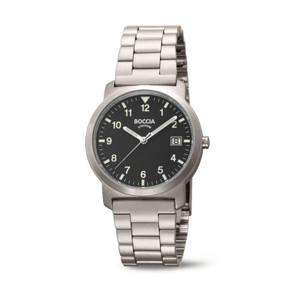 Boccia 3630-03 Herren Uhr Sport Titanband Schwarz mit Datum 5 bar