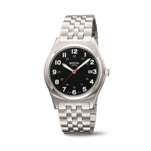 Boccia 3674-02 Herrenuhr Classic Reintitan Datum Schwarz
