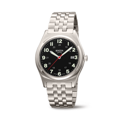 Boccia 3674-02 Herrenuhr Classic Reintitan Datum Schwarz