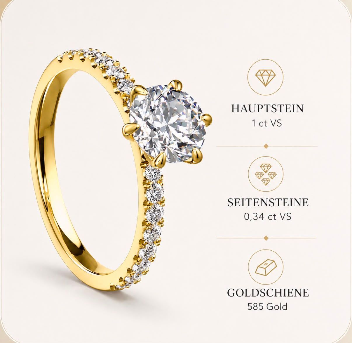 Verlobungsring 1 Carat Labor Diamanten Antragsring Weissgold 14 karat 585 Gold Labor Diamanten