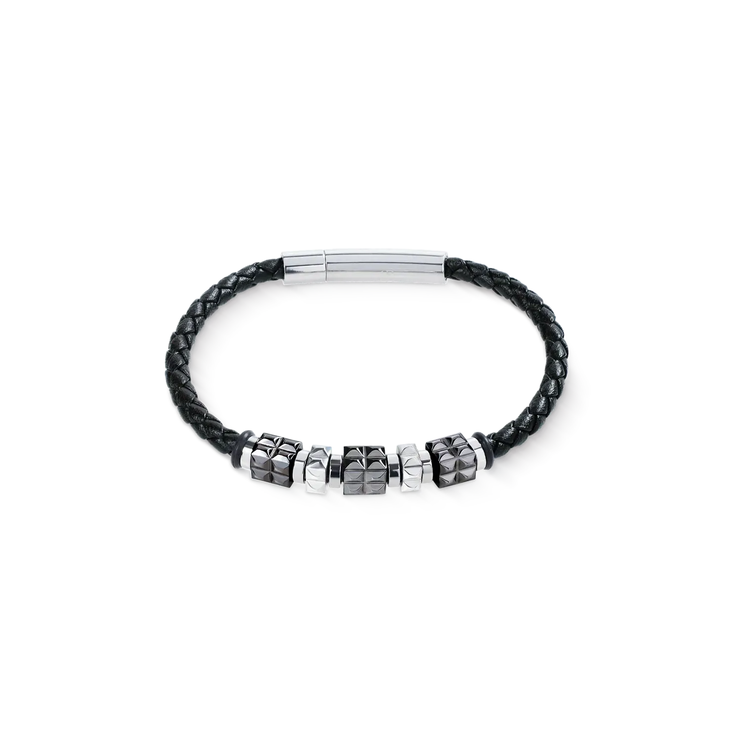 Herrenarmband 0920301317 Armband Leder Schwarz mit Edelstahl Gun Metal Spikes Cubes Herrenarmband 0920301317 Armband Leder Schwarz mit Edelstahl Gun Metal Spikes Cubes